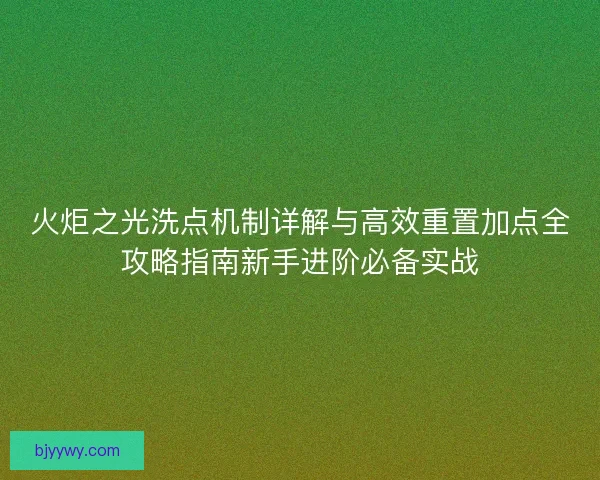 火炬之光洗点机制详解与高效重置加点全攻略指南新手进阶必备实战